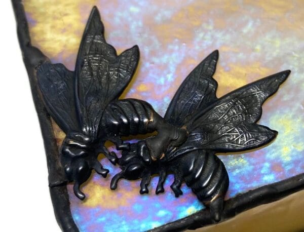 Stained Glass Jewelry Box with Bees and Leaf - Image 4