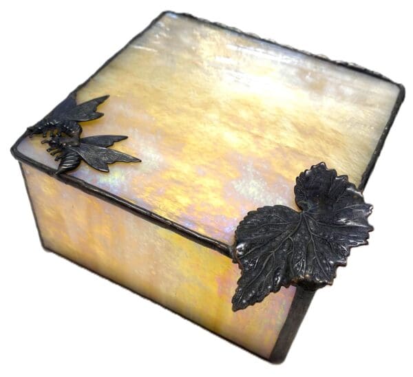 Stained Glass Jewelry Box with Bees and Leaf - Image 2