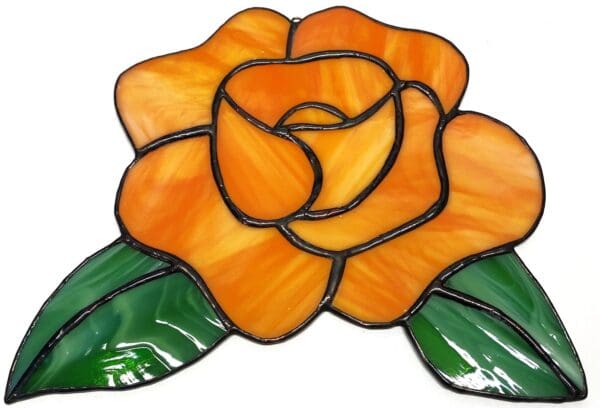 Stained Glass Orange Rose Hanging Suncatcher
