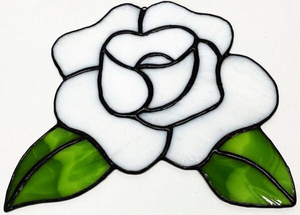 Stained Glass White Rose Hanging Suncatcher
