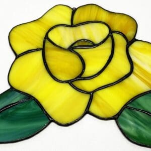 Stained Glass Yellow Rose Hanging Suncatcher