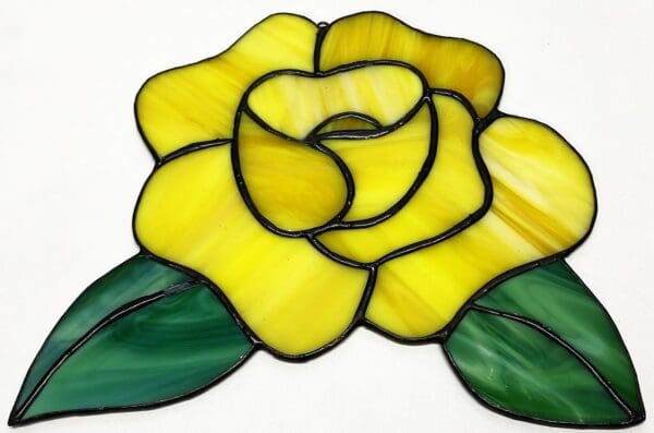 Stained Glass Yellow Rose Hanging Suncatcher