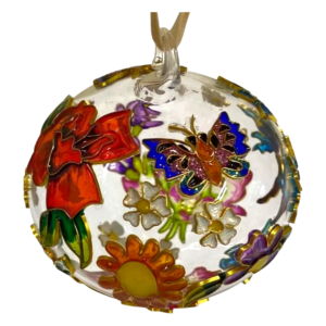 Cloisonne on Glass Ornament with Butterflys and Flowers