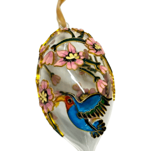 Cloisonne on Glass Finial Ornament with Hummingbirds