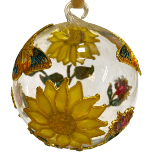 Cloisonne on Glass Ornament with Sunflowers and Butterflys