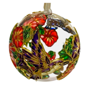 Cloisonne on Glass Ornament with Hummingbirds