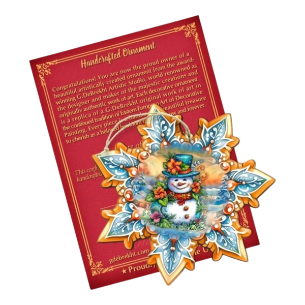 Wooden Snowflake Ornament with Snowman - Image 2