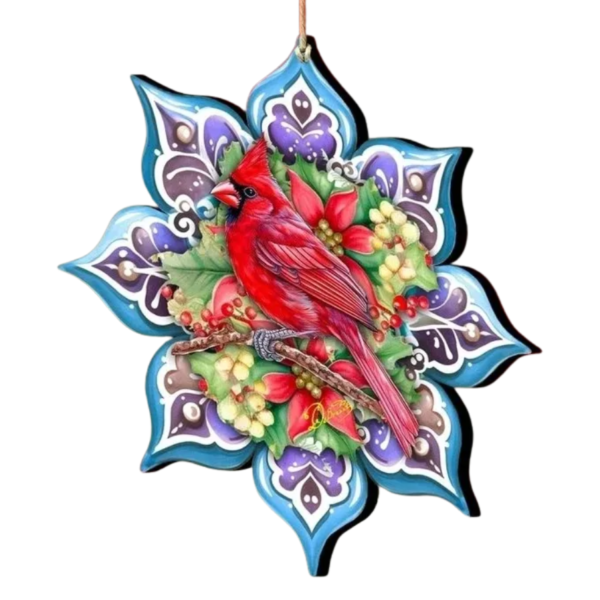 Wooden Snowflake Ornament with Cardinal - Image 2