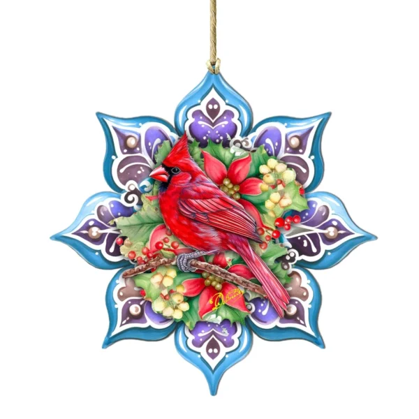 Wooden Snowflake Ornament with Cardinal