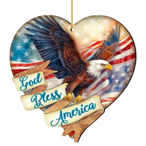 Wooden Ornament with Eagle and God Bless America