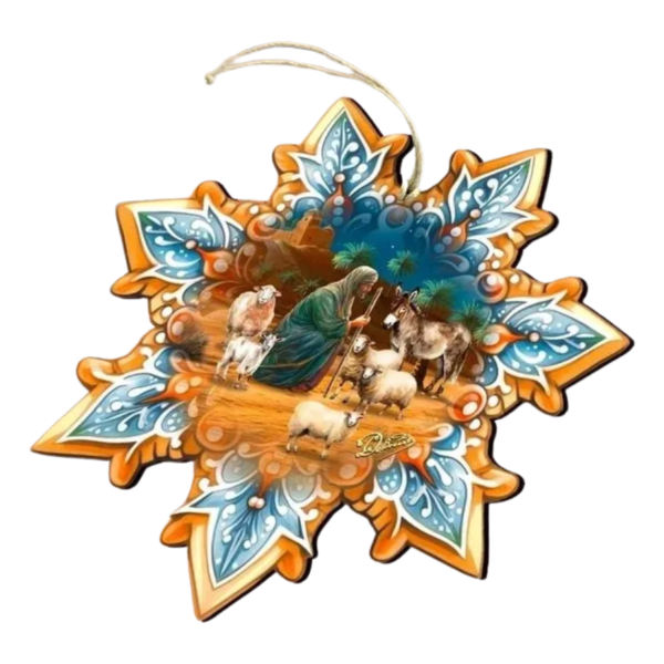 Wooden Snowflake Ornaments with Nativity Scene, Set of Three - Image 2