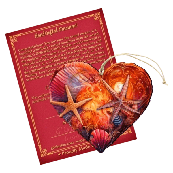 Wooden Heart Ornament with Seashells - Image 2