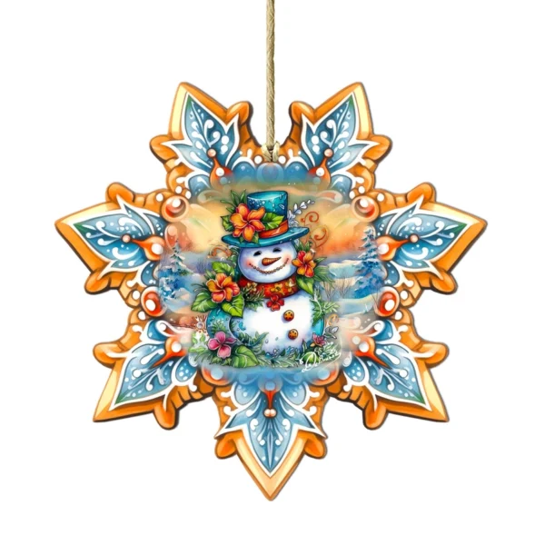 Wooden Snowflake Ornament with Snowman