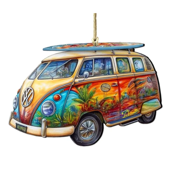 Wooden Ornament Hippie Van